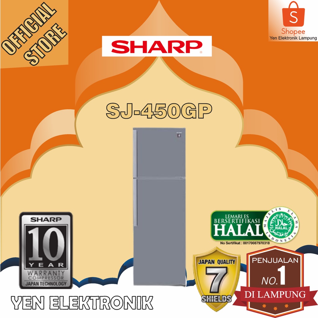Kulkas SHARP SJ 450GP Inverter 2 Pintu Plasma Garansi Resmi SHARP 10 Tahun