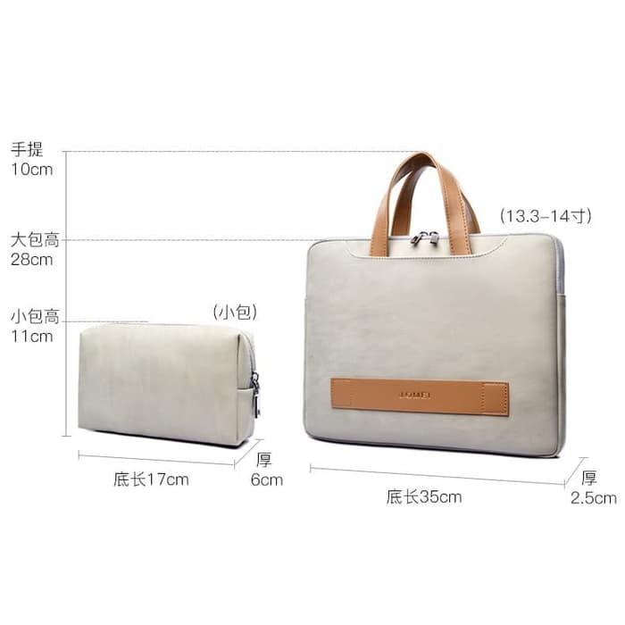 Tas Jinjing Laptop JQMEI PU Leather Executive Hand strap 13 14 15 15.6 inch with Free Pouch - Grey