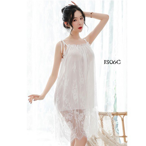 [READY STOK] SEXY LINGERIE BAJU TIDUR SEKSI  GAUN MALAM LACE FIT TO XXL PUTIH JS06C