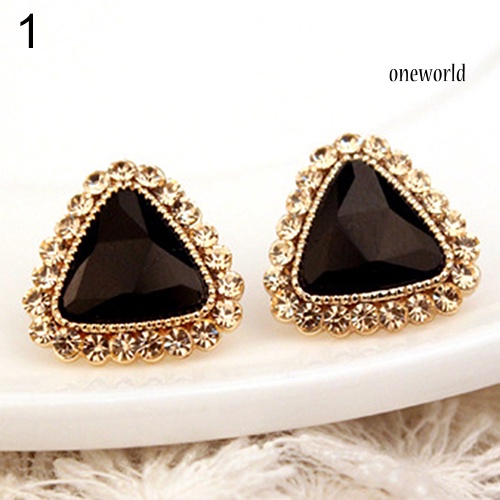 OW@ Women's Fashion Party Jewelry Triangle Crystal Golden Tone Ear Studs Earrings