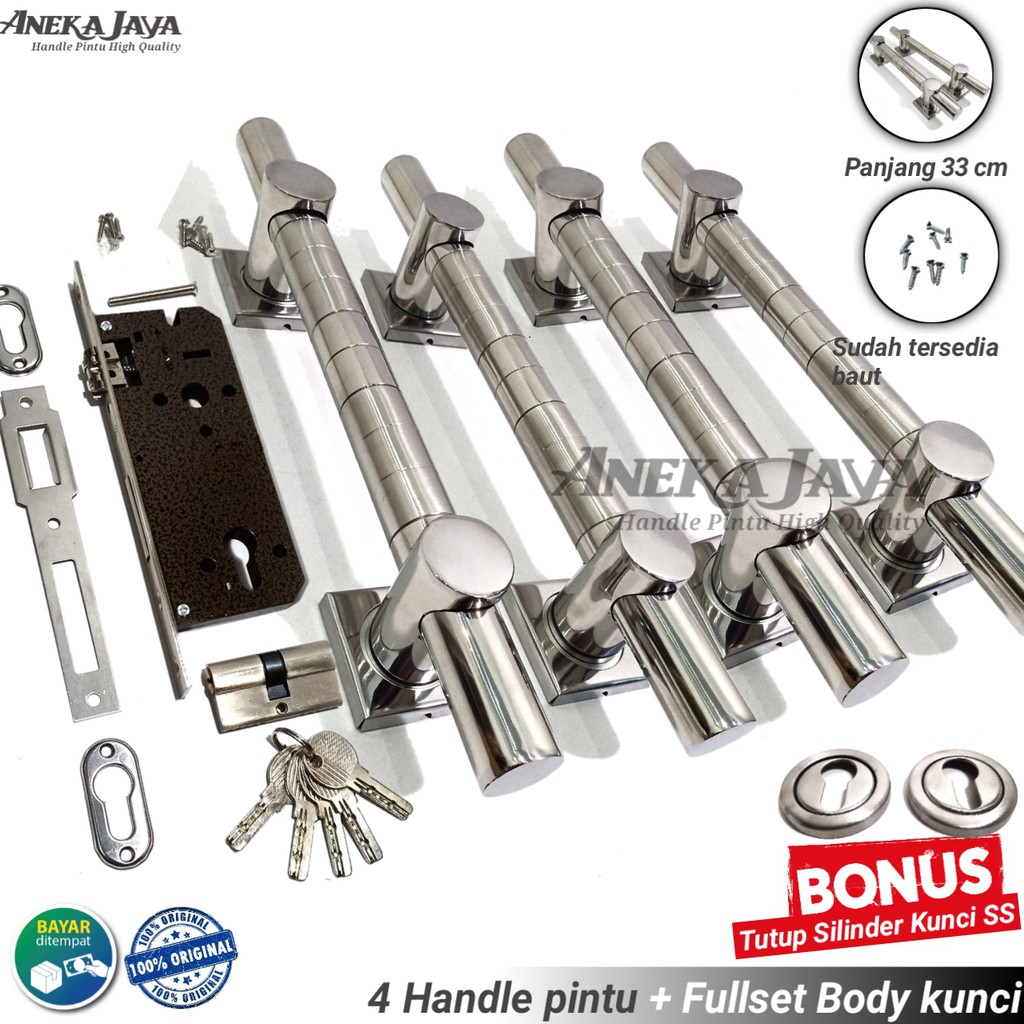 Satu set kunci 4 handle pintu rumah panjang 33 cm / Pegangan pintu 2 / gagang pintu rumah murah