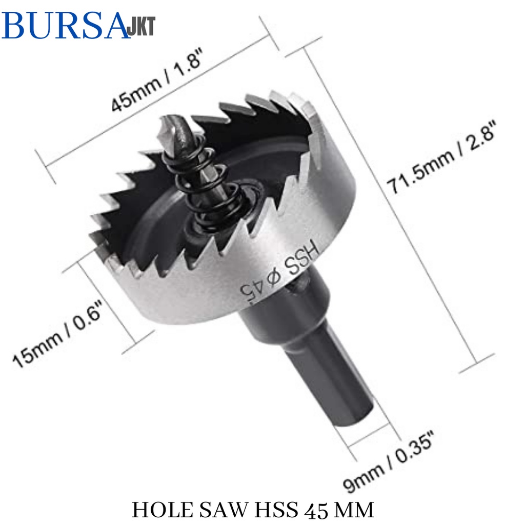 MATA BOR HOLE SAW STAINLESS STEEL PELUBANG BESI PLATE METAL DRILLING LOGAM 45 MM