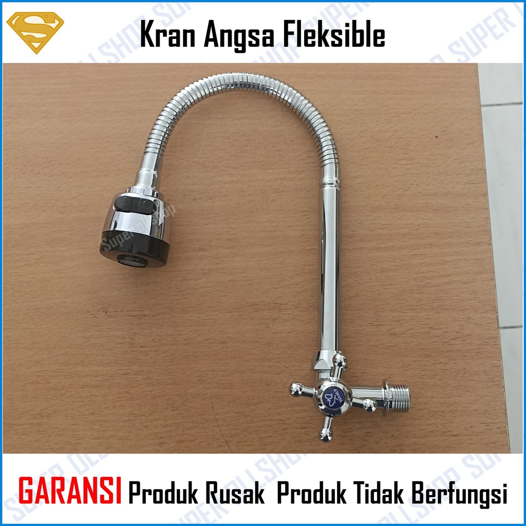 Kran Angsa Cuci Piring / Keran Shower Wastafel Leher Angsa Fleksibel Flexible 1/2 Inch Chrome / Kran Wastavel Bak Cuci Piring Pleksibel Tembok