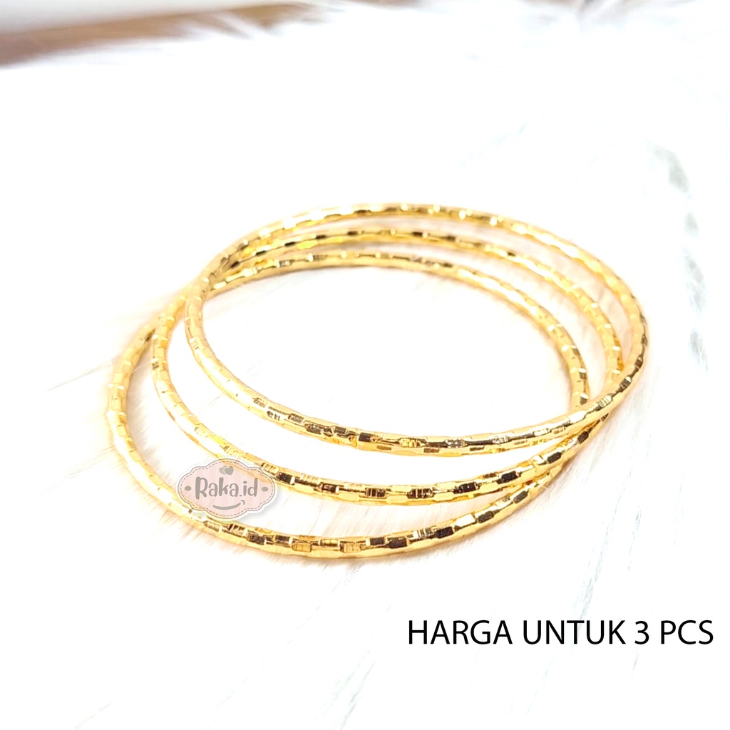 3 pcs Gelang Keroncong Wanita Emas Imitasi Gelang Keroncong Cantik Motif Kotak 1152