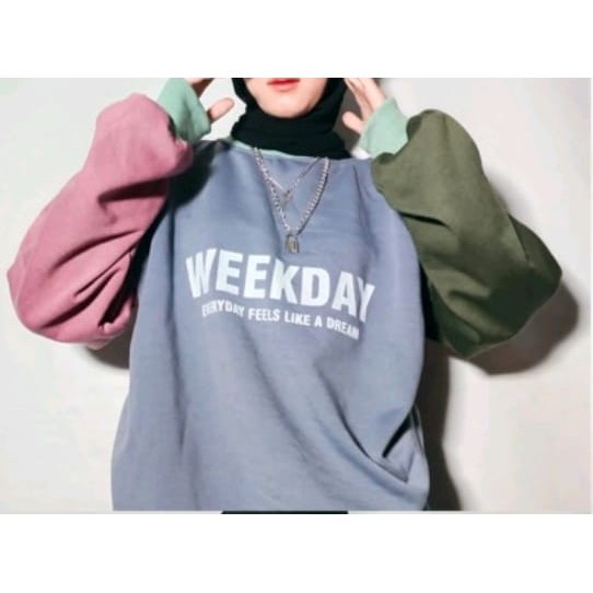 WEEKDAY COMBI COLOUR SWEATER WANITA CREWNECK BAHAN BABYTERRY