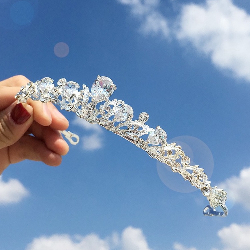 Luxury Leaf Design Zircon Tiara Headband Princess Crown