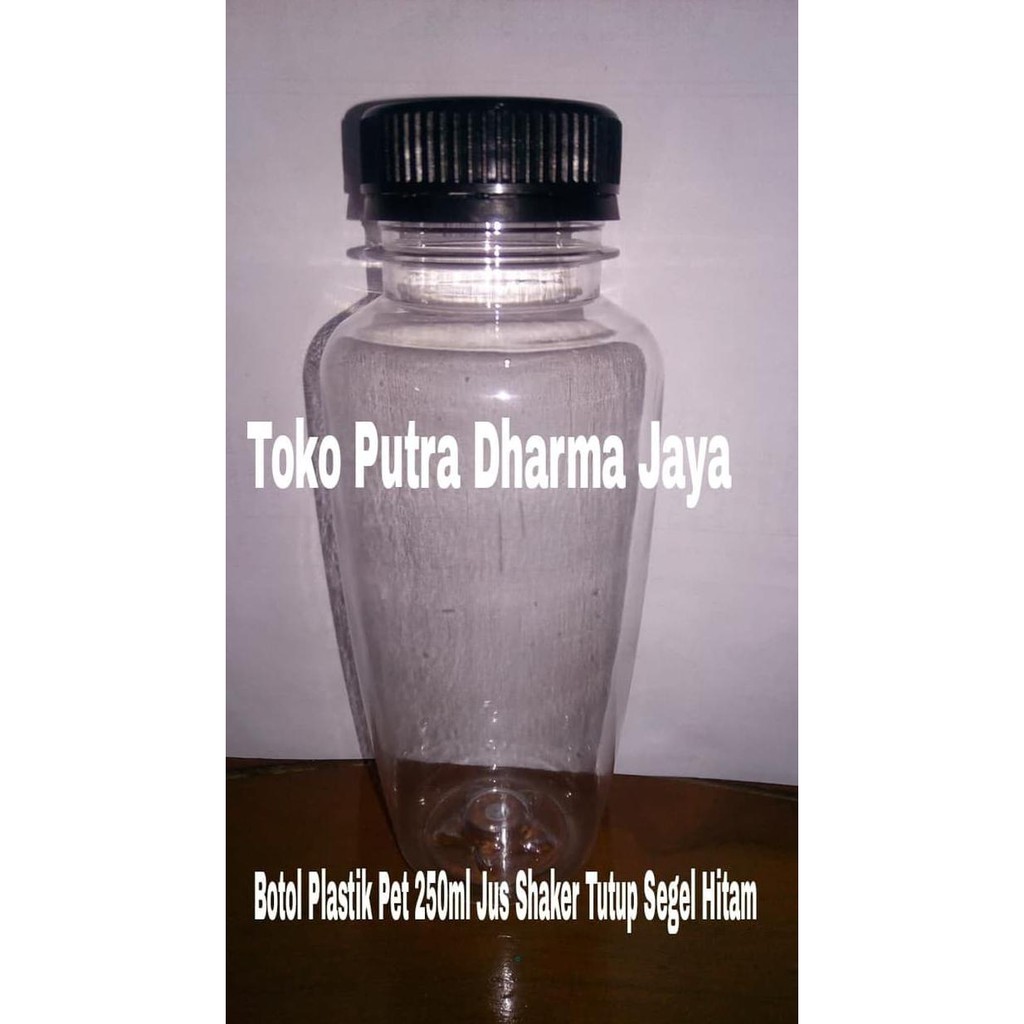 BOTOL PLASTIK 250ML JUS SHAKER/BELIMBING TUTUP SEGEL HITAM