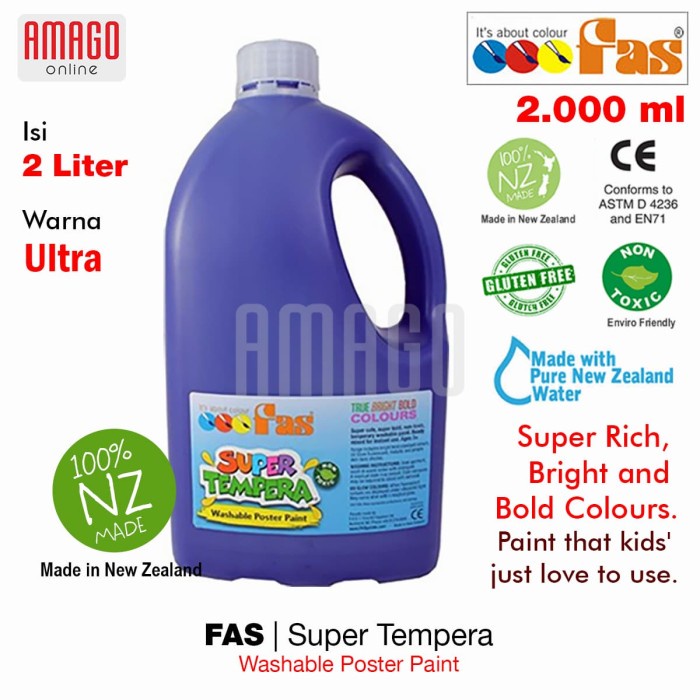 FAS -SUPER TEMPERA WASHABLE POSTER PAINT -2 LITERS - ULTRAMARINE - 051