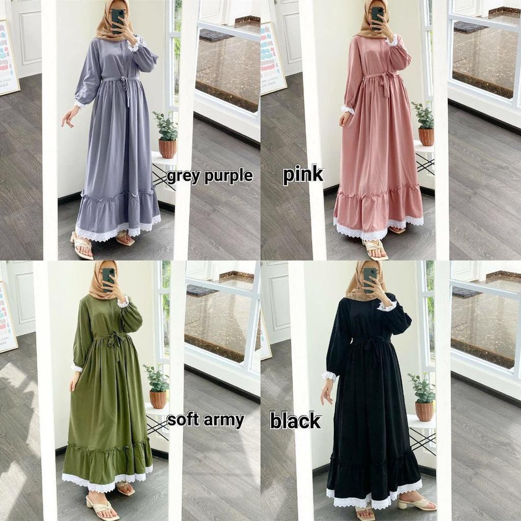 Asmira Maxi Dress Renda Pusatgrosir_solo/ Long Dress Polos Renda Hits Termurah