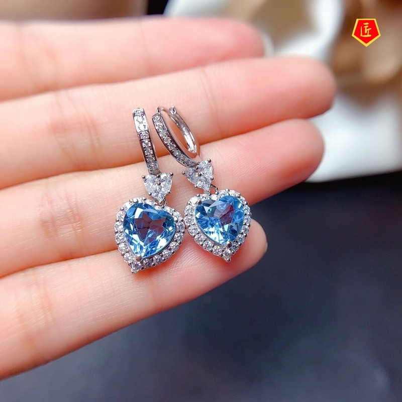 [Ready Stock]Natural Topaz Necklace Set Rings Garnet Stud Earrings