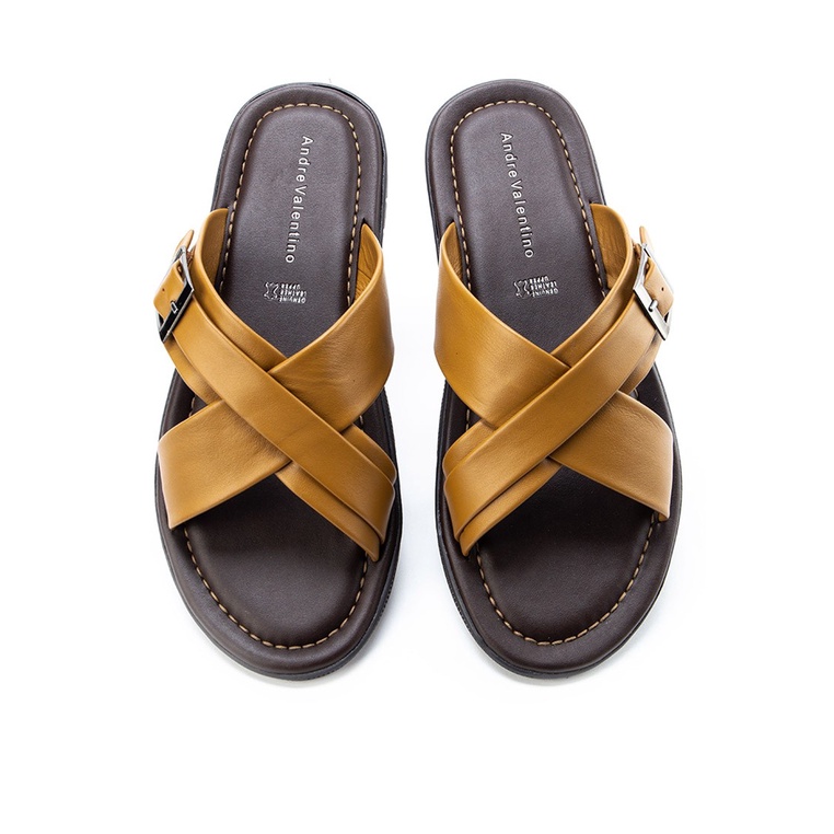 SANDAL SLIDE KULIT ANDRE VALENTINO PRIA ORIGINAL CASUAL COKLAT AVM13