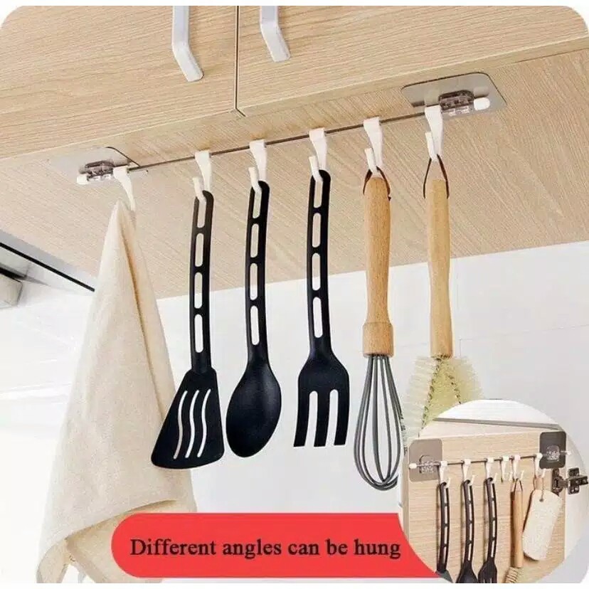 Gantungan Serbaguna Set 6 In 1 / Hook Tempel Alat Dapur Kamar Mandi Baju Pintu Keramik Kayu Kaca