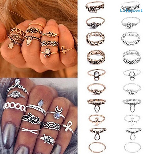 10pcs / Set Cincin Buku Jari Aneka Bentuk Gaya Punk Vintage Untuk Wanita