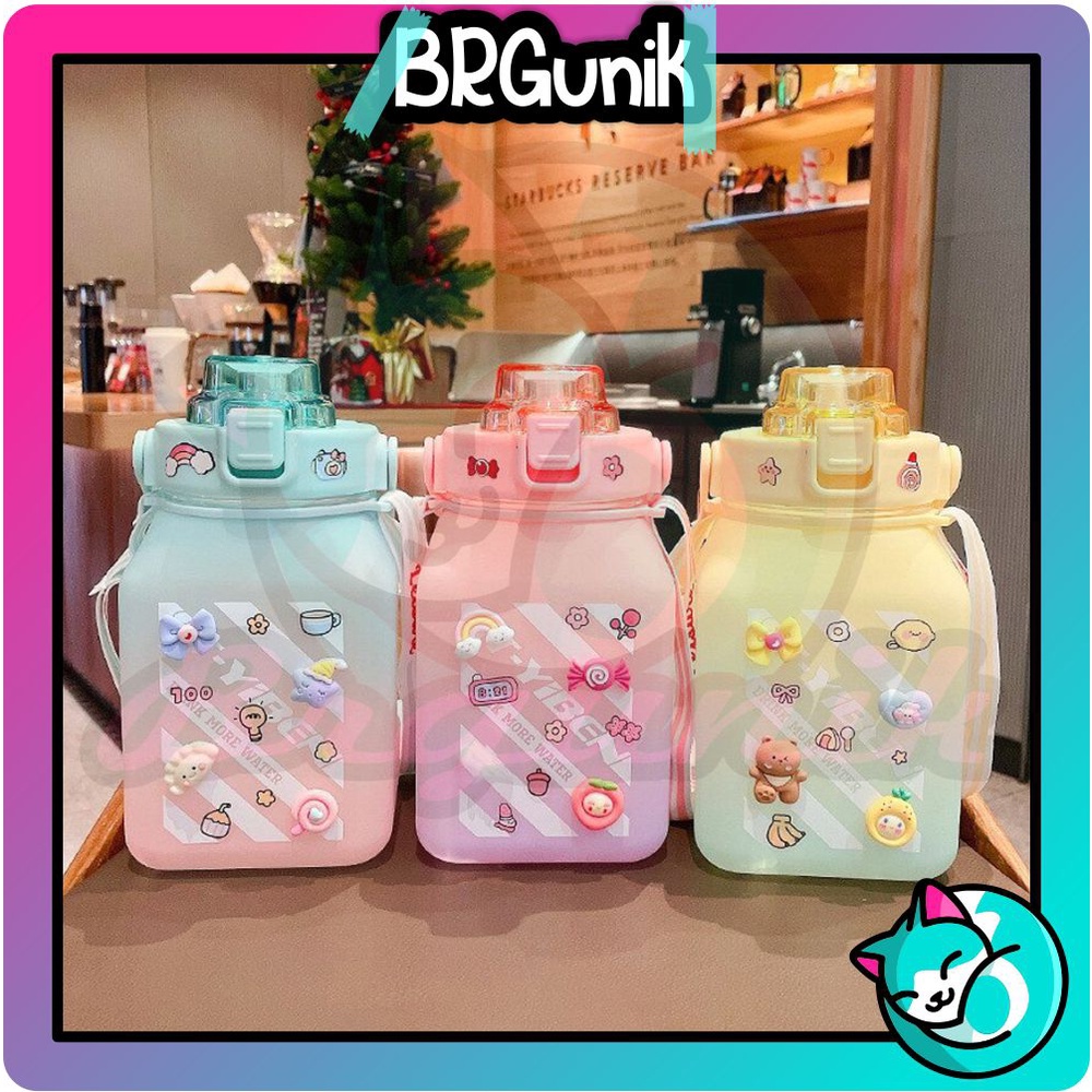 BRGUNIK Botol Minum Kotak 1500 ML Botol Minum Viral Botol Pelangi Botol Minum Motivasi R745