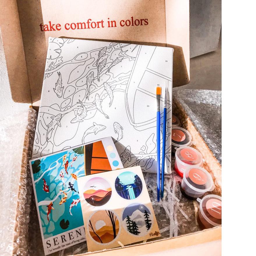 

☊ Paint By Number [Serenity] | ByPainters | Painting Kit | 20x20cm Kanvas & 10 Akrilik | Kit Melukis