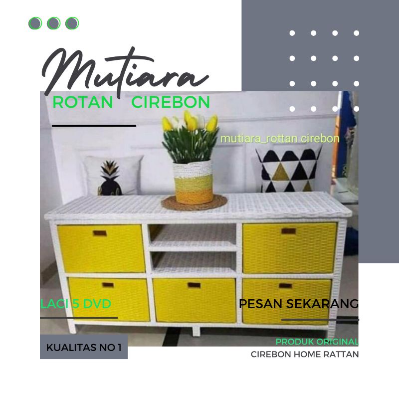 meja TV/lemari plastik serbaguna rak rotan sintetis/rak DVD laci 5