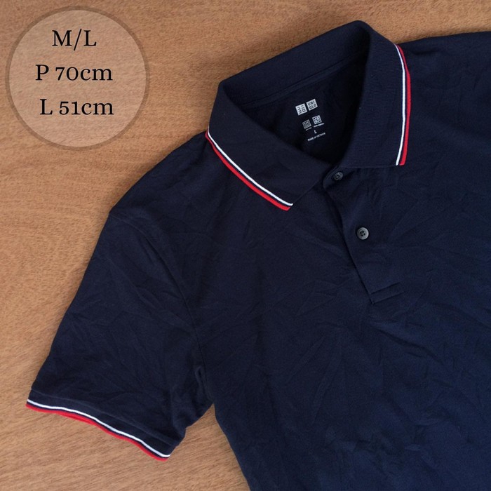Kaos Kerah Pria Original UNIQLO Navy Dongker Polo Shirt Preloved Second Bekas
