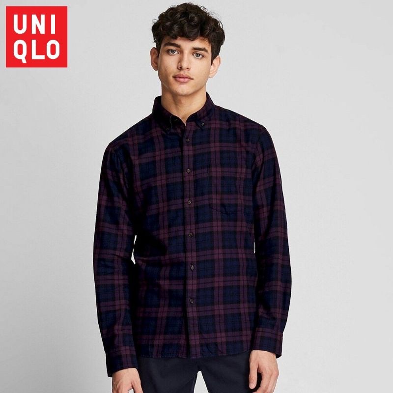 Uniqlo Long Sleeve Plaid Flannel Shirt kemeja pria-3