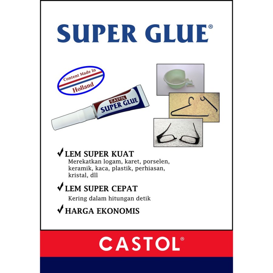 Lem Castol Super Glue Multifungsi Lem Kacamata Keramik Pecah Patah Serbaguna 3gram