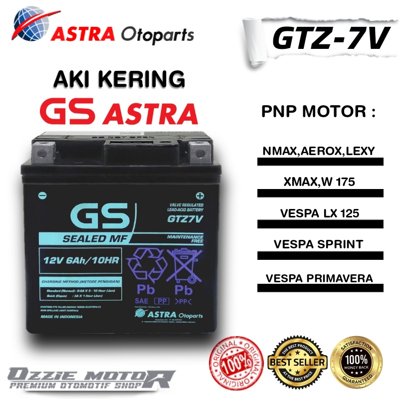 AKI GS ASTRA GTZ-7V MF 6AH AKI KERING MOTOR NMAX AEROX LEXY VESPA LX