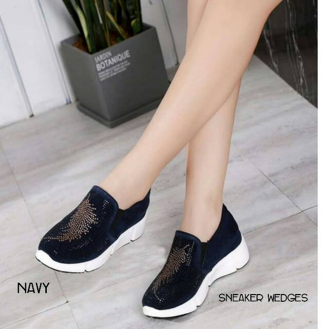 SEPATU WANITA EMORY SNEAKERSWEDGES WEDGES CASUAL SUEDE MANIK GLAMOR MODEL IMPORT KOREA