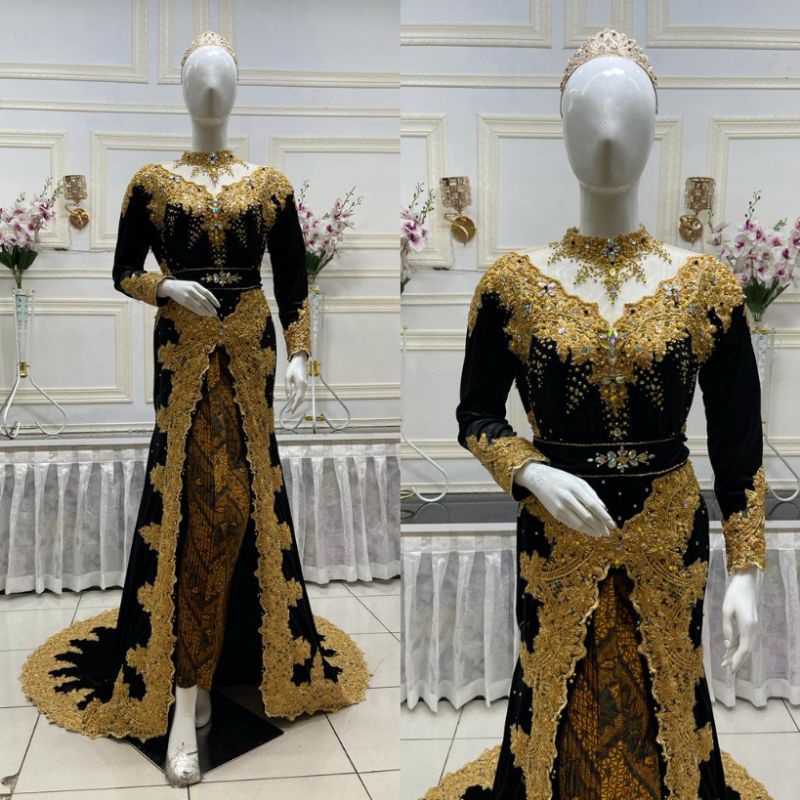 GAUN PENGANTIN BELUDRU BEREKOR  MEWAH MURAH MODERN//BAJU ADAT JAWA//MINANG//KEBAYA