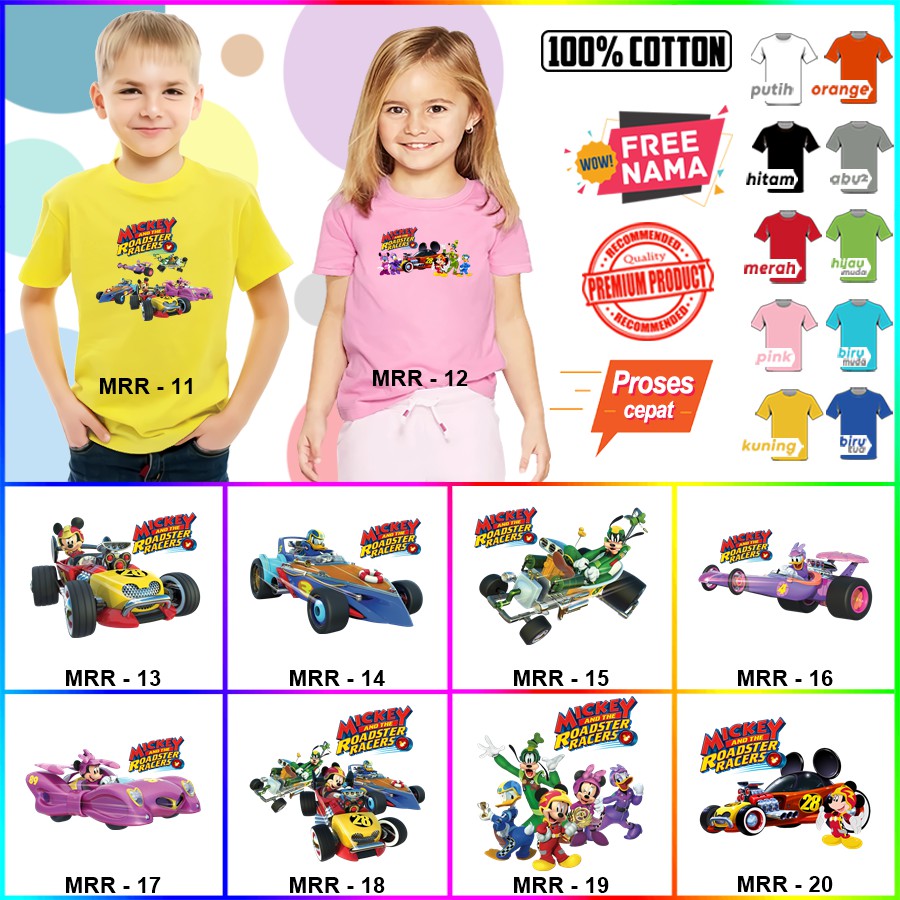 Baju Kaos ANAK DAN DEWASA MICKEY ROADSTER COUPLE (FREE NAMA)