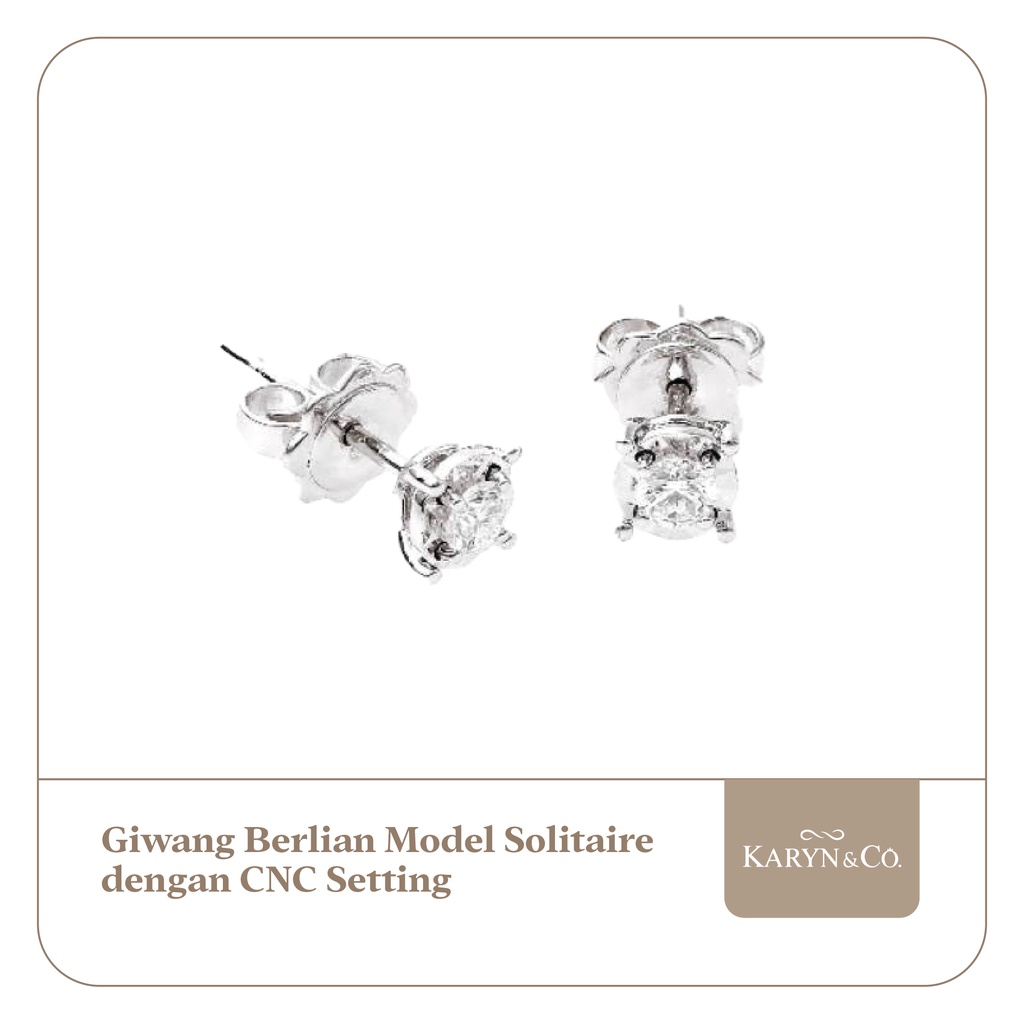 Giwang Berlian Model Solitaire dengan CNC Setting Berangka Emas Putih