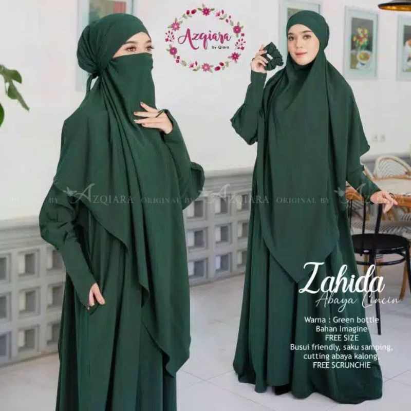 Zahida Abaya Cincin By AzQiara - Pakaian Syari Wanita Lengkap Khimar Free Cadar