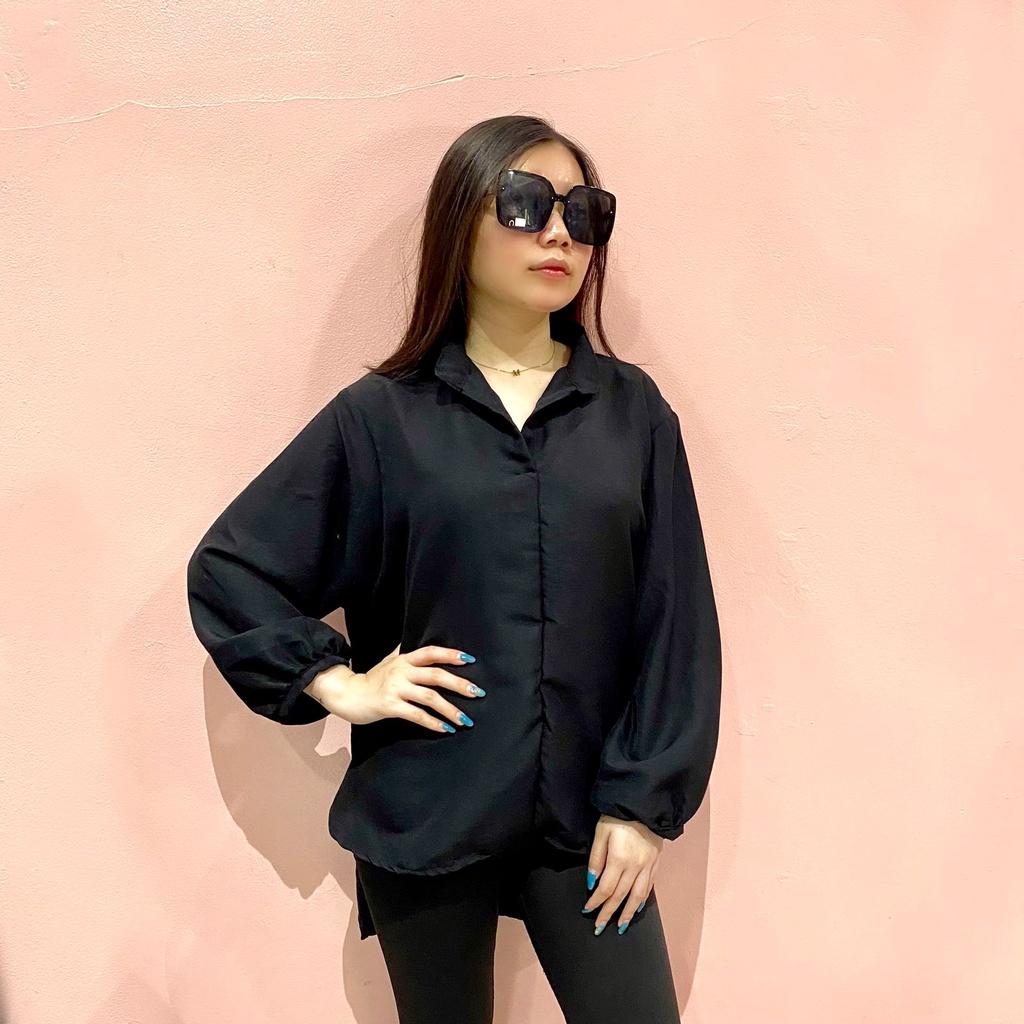 RD FASHION Sakura Vneck Shirt Blouse Kemeja Oversize / Kemeja Kantor / Kemeja Korea / Kemeja Oversized / Atasan Wanita