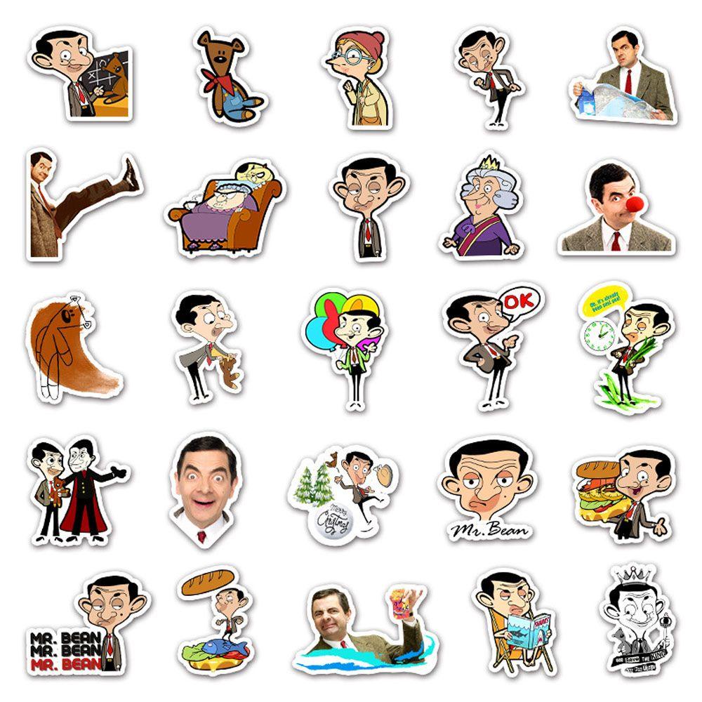 Lanfy Pak Stiker Kacang 50Pcs Kartun Gitar Laptop Motor DIY Mr. Bean Diary Decals