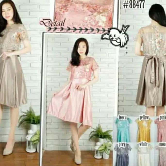 Super Dress Natal Remaja Satin Tile Bordir Cantik Sale