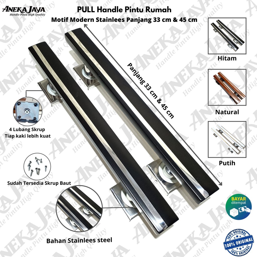 Handle pintu rumah 33 cm &amp; 45 cm murah terbaru Gagang pintu rumah pull stainlees steel warna hitam