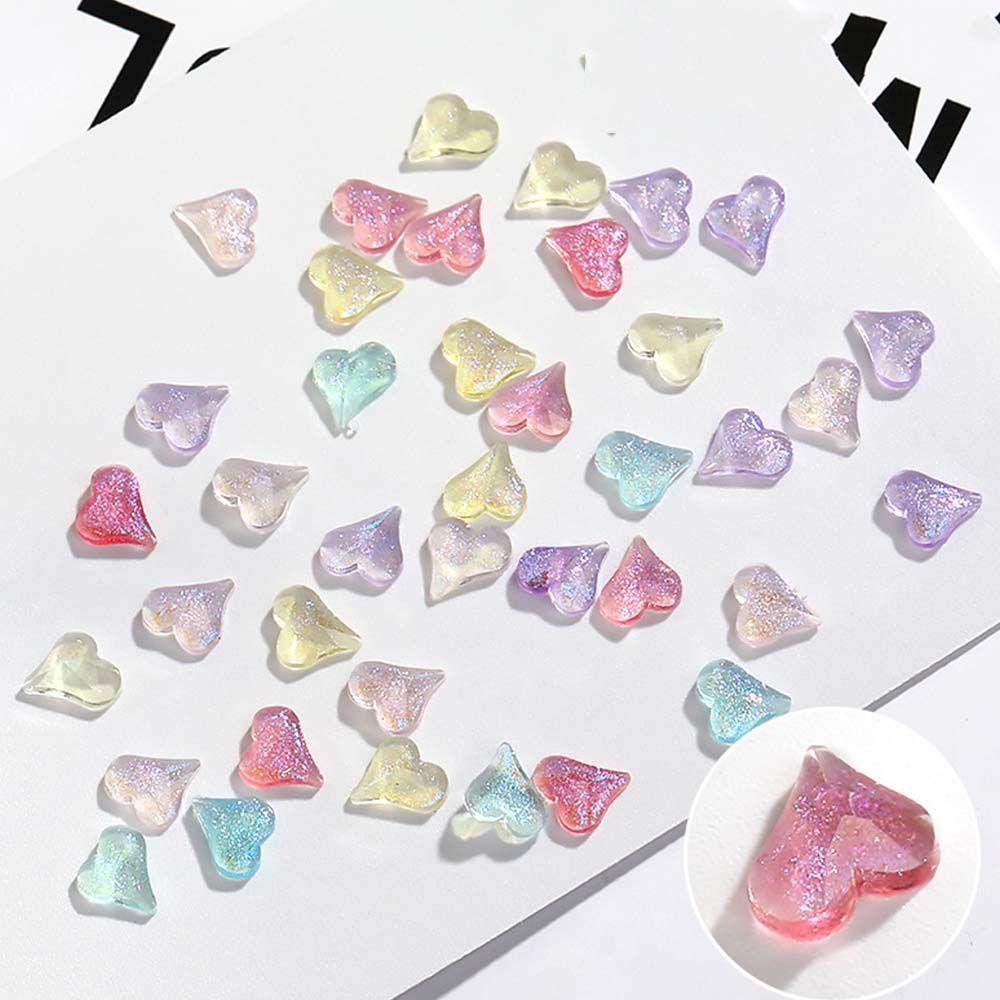 Mxbeauty Jantung Kuku Berlian Buatan DIY Glitter Warna Manicure Resin Persegi Panjang Kuku Bor Flatback 3D Nail Charms