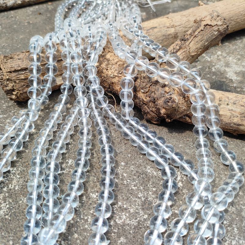 Manik Batu Alam Clear Quartz 6mm 8mm 9mm 10mm Natural Rentengan Bahan Gelang Kalung
