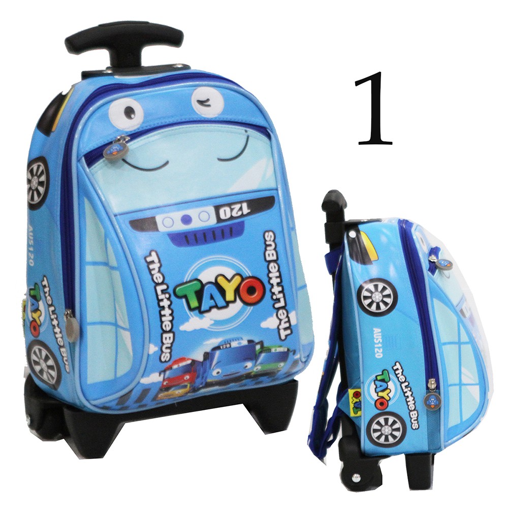 Tas Anak Sekolah PAUD Trolley Dorong Gambar BUS Astronot Bahan Kain Sponge Tahan Air