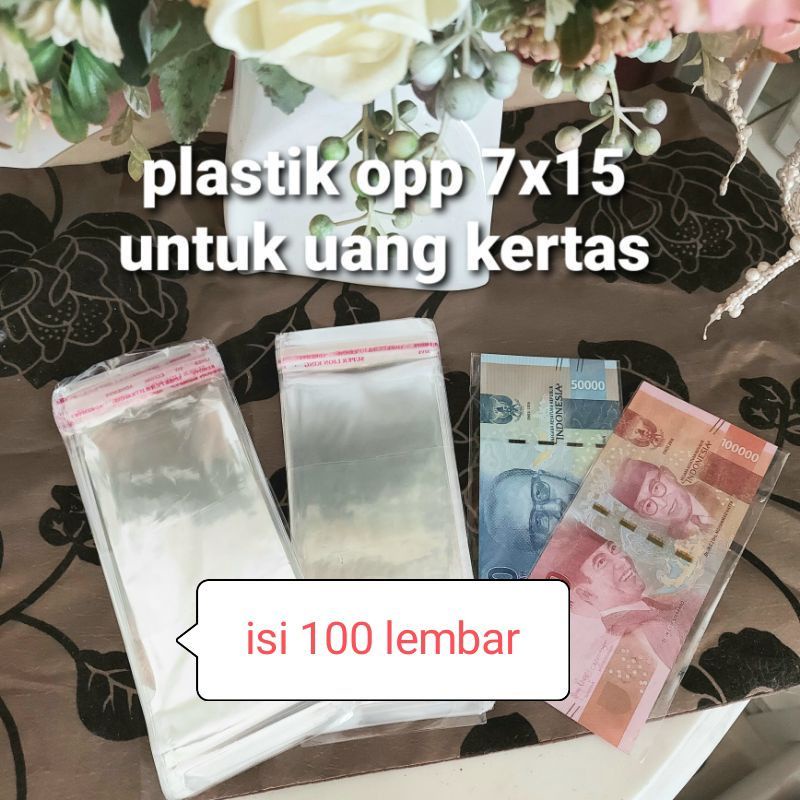 Plastik OPP size 7 x 15 cm isi 100 lbr bisa untuk buket uang/Plastik uang baquet