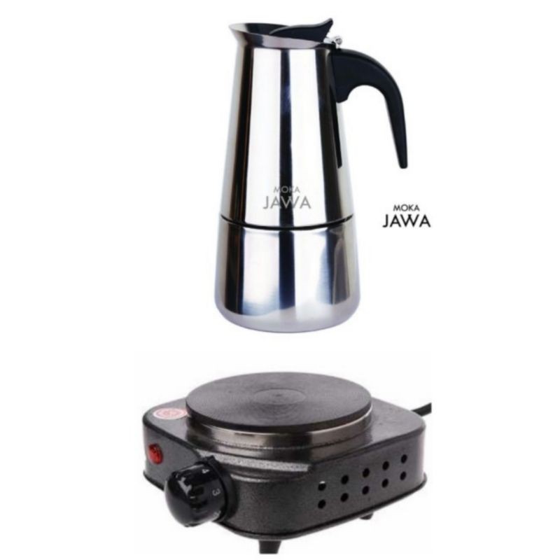 Paket Kompor Mini Hot Plate + Mokapot Jawa stainless 6 cups paket Duo