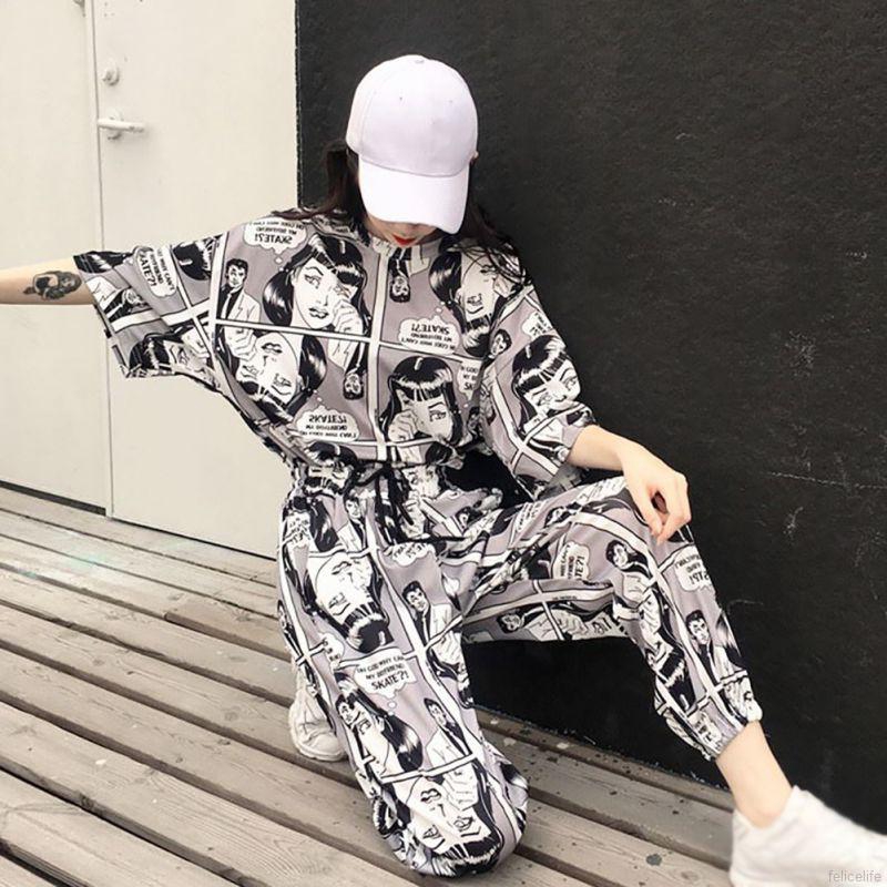 Setelan Kaos  T Shirt O Neck Motif  Print Koran  Kartun 