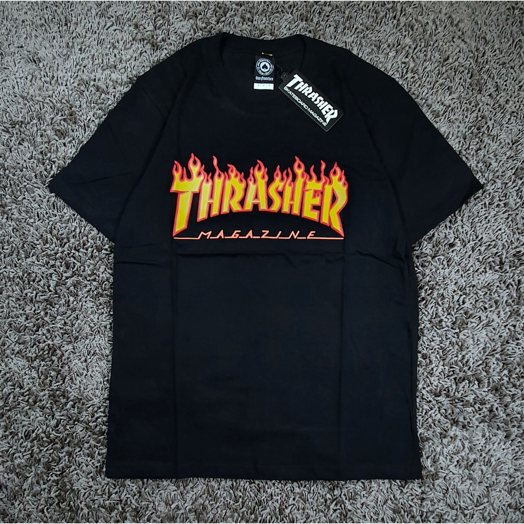 KAOS TSHIRT THRASHER MAGAZINE FLAME BLACK MIRROR ORIGINAL