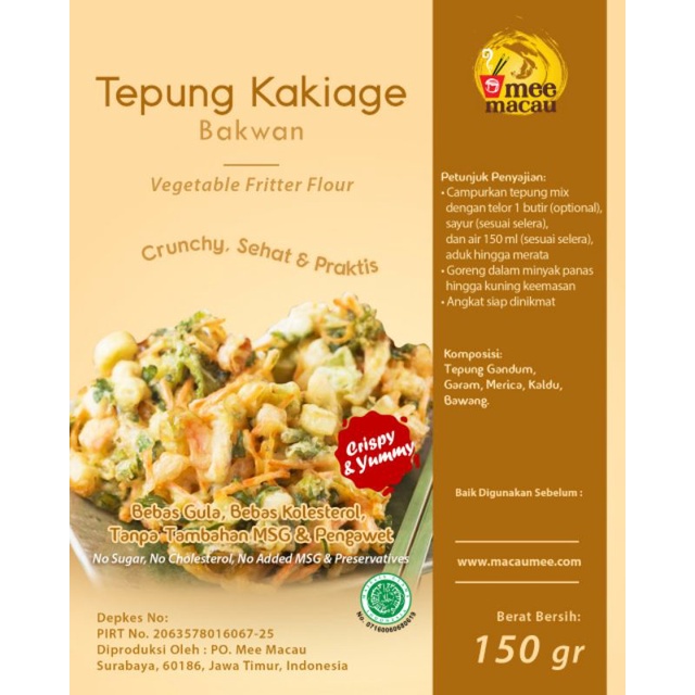 Tepung Kakiage Bakwan Jepang 150 Gram | Tepung Premix Kakiage |  Vegetable Fritter Flour | Tepung Ote Ote Jepang | Tepung Bakwan Sayur Halal Krispi | Tepung Krispi Serbaguna