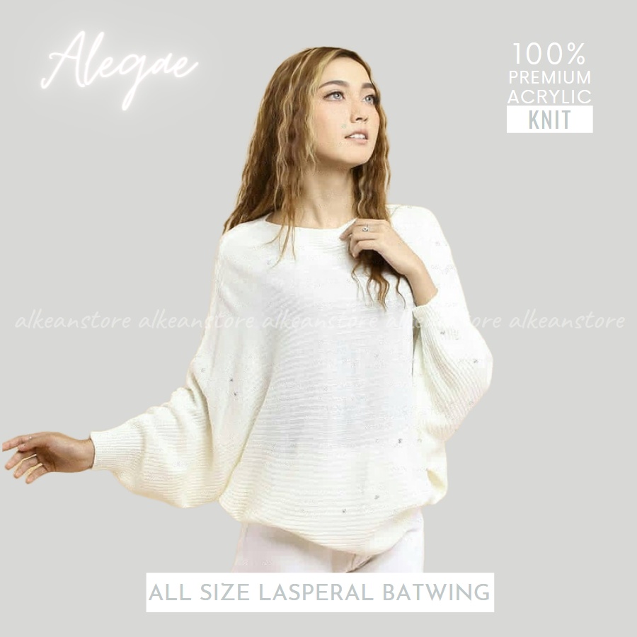 Alegae Baju Rajut Batwing Blouse Wanita Korea Premium Outer Tshirt Knitwear Original-Broken White