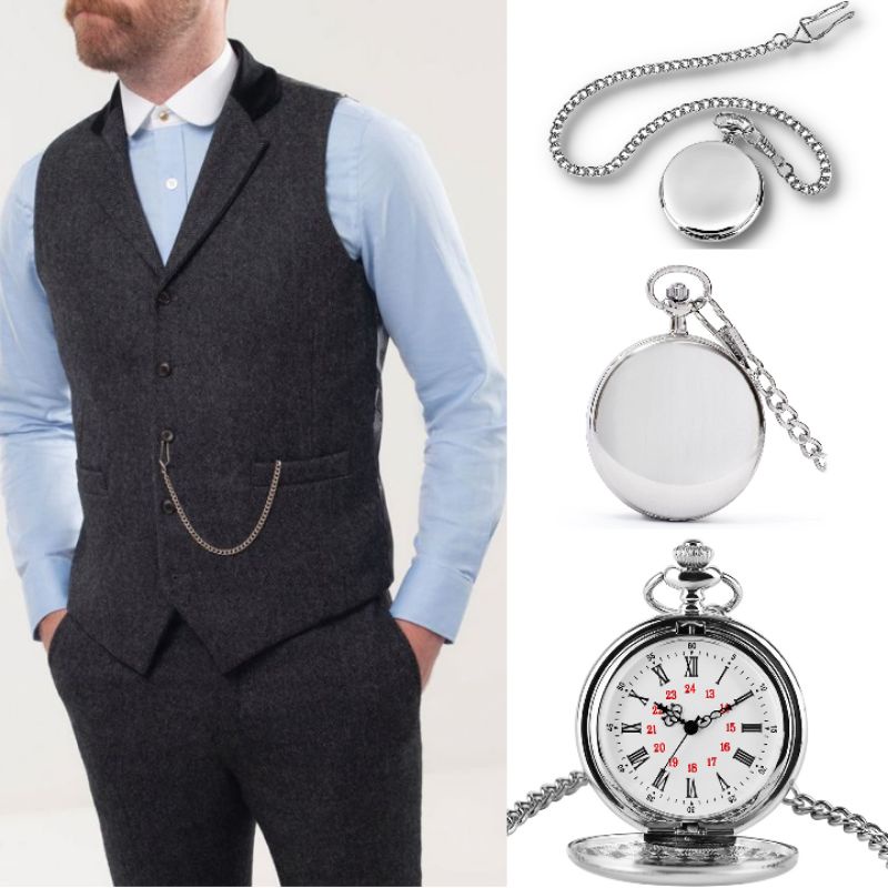  Classic Smooth Vintage Pocket Watch Silver Steel Mens Watch