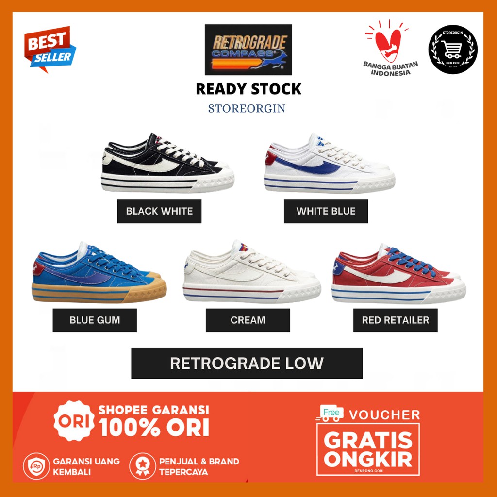 [BNIB] COMPASS RETROGRADE LOW BLACK WHITE / BLUE GUM / CREAM / RED RETAILER / WHITE BLUE