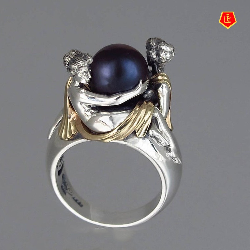 [Ready Stock]Romantic Elegant Lady Holding Black Pearl Ring