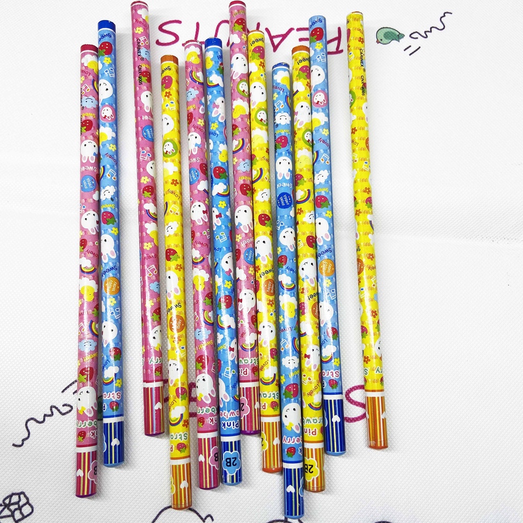 1 LUSIN 12 PCS / PENSIL FANCY 2B + PENGHAPUS MOTIF KARTUN TERMURAH / PENCIL ALAT TULIS / ALAT TULIS PENSIL / PENSIL KAYU 2B