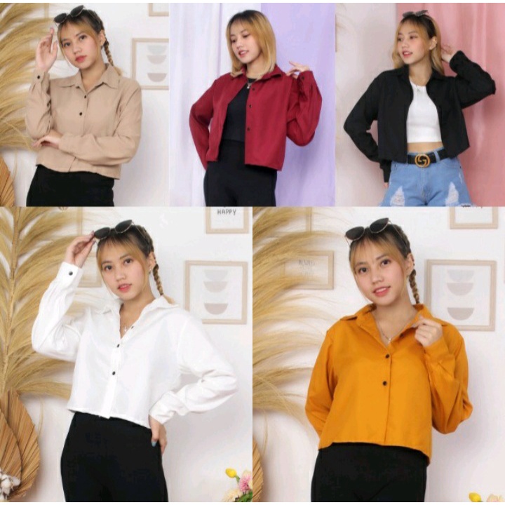 KEMEJA CROP HANIN ATASAN WANITA TOP BLOUSE LENGAN PANJANG OOTD HIJAB SELEBGRAM