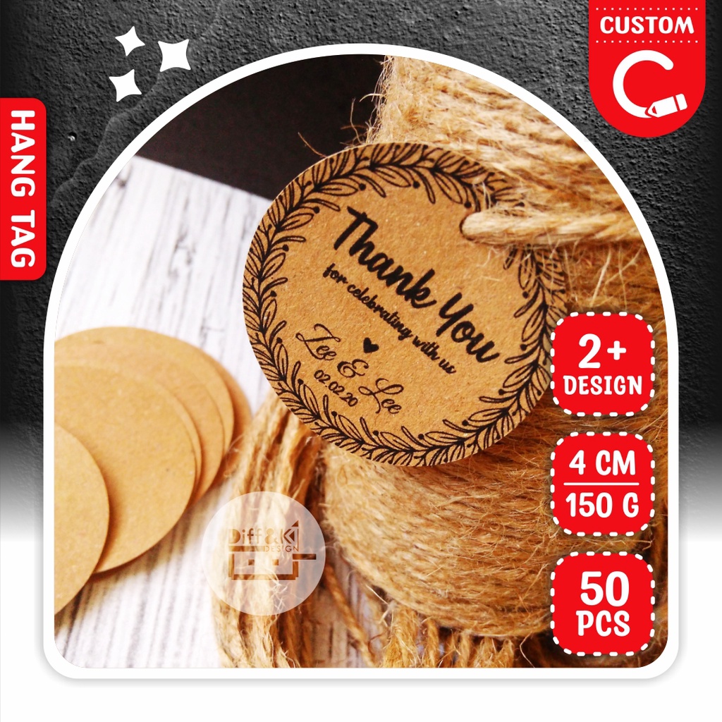 

Label Hang Tag Bulat 4cm 50pcs CUSTOM Kraft Rustic Vintage Wrapping Packaging Souvenir Pernikahan