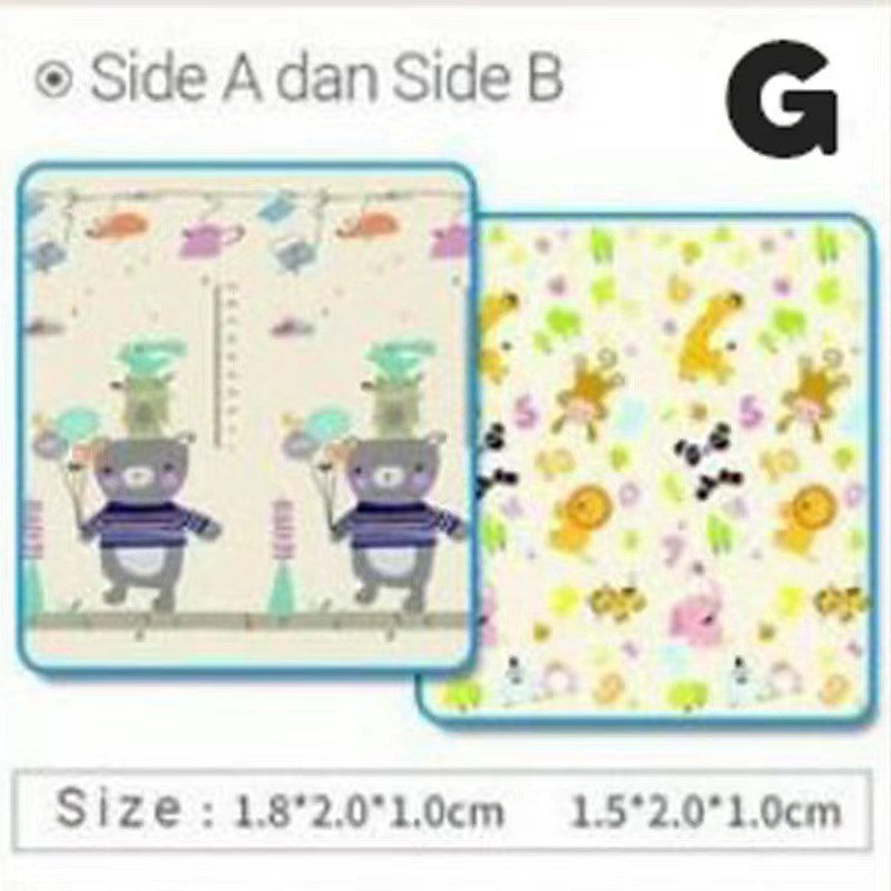 (DENGAN TAS) PREMIUM PLAYMAT ANAK BAYI XPE Uk 200 x 150 cmTEBAL 1 CM MOTIF BOLAK BALIK-G + BAG (MEREK LOLO)