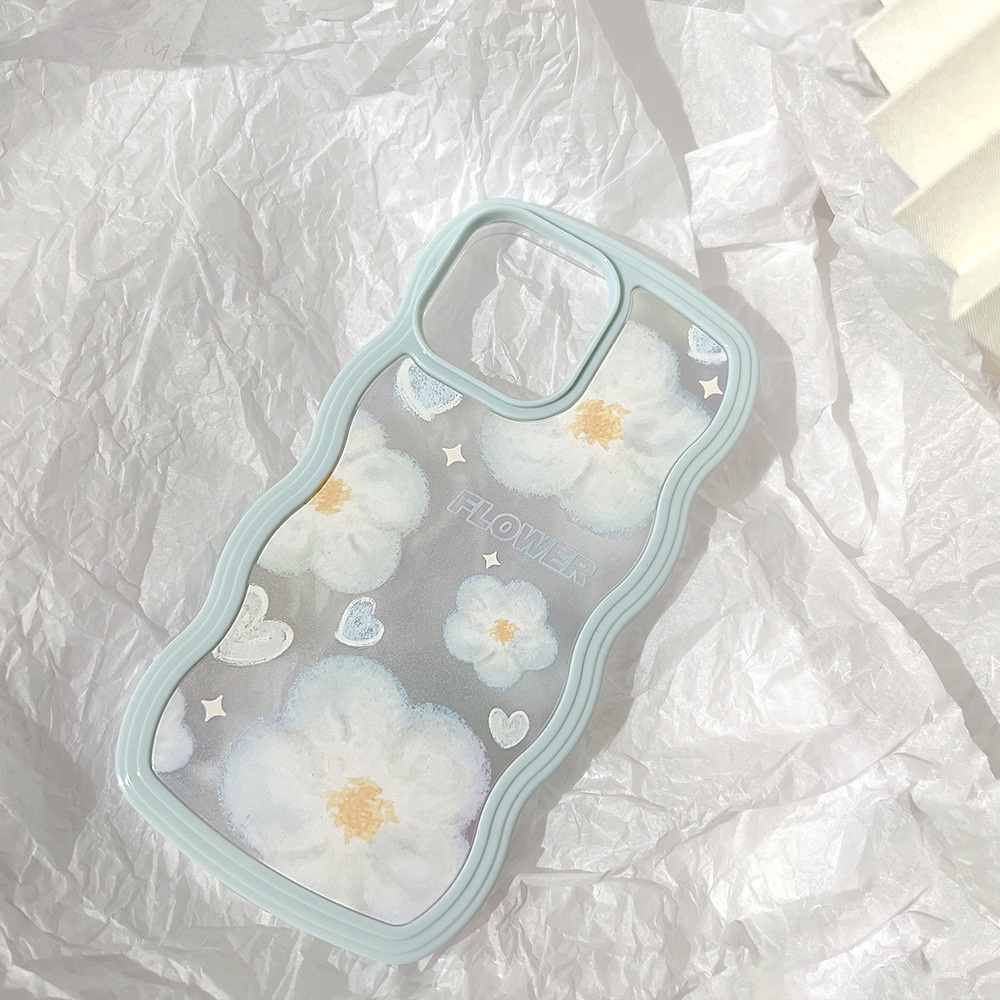 Musim Panas Biru Muda 2in1 Bunga Flowers Anti-Jatuh Telepon Transparan TPU Case Cover Untuk Iphone X XR XS 11 12 13 14 PLUS PRO MAX